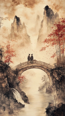 石桥瀑布雅集图