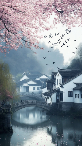 流水小桥落花燕归