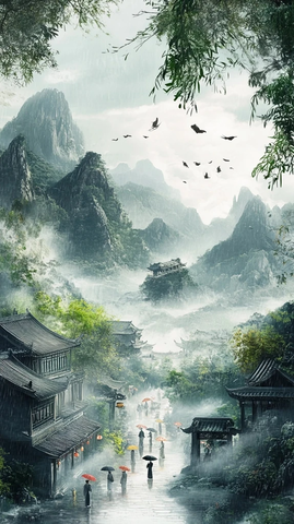 清明雨中祭祖景象