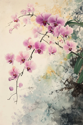 兰花盛开细腻画作