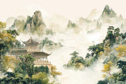 园林绣艺茶具墨画