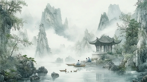 溪流竹林学者古筝诗酒