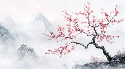 水彩杏花树细节展示