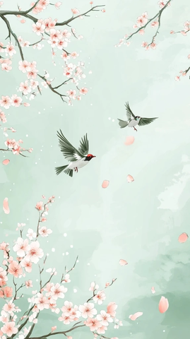 桃树花开燕飞枝头