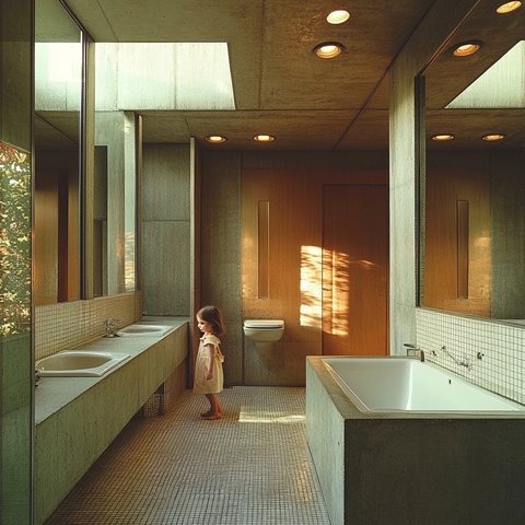 小女孩卫生间玩乐