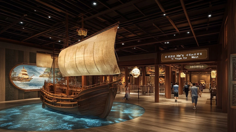 室内博物馆中的古代帆船展示