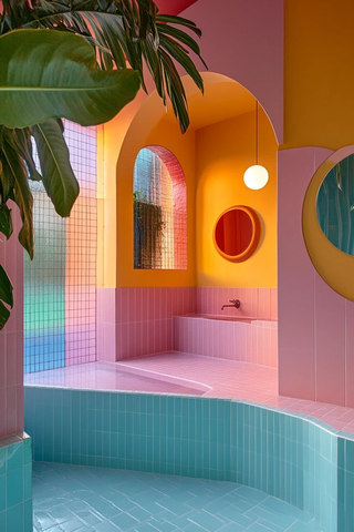 彩色浴室设计鱿鱼游戏概念