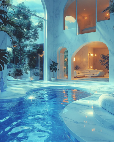 豪华白色泳池热带植物