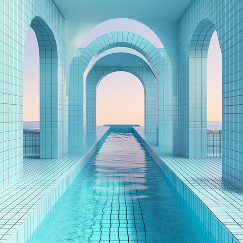 蓝色水池瓷砖墙面