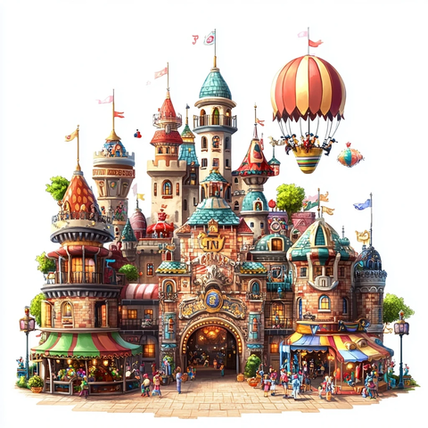 童话风格城堡建筑全景