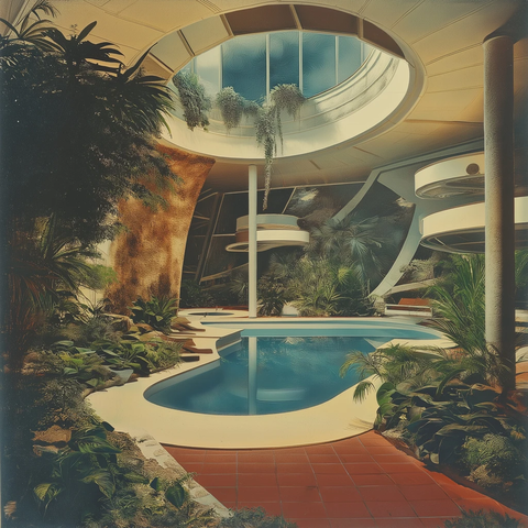 月球酒店中庭泳池植物