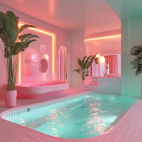 复古泳池霓虹灯光设计
