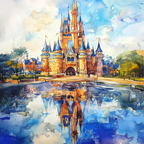 水彩风格的迪士尼城堡景观图