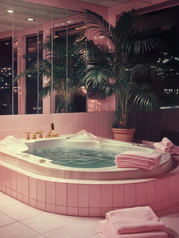 粉色陶瓷浴室与金边浴缸