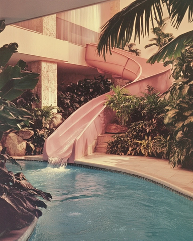 室内泳池水滑梯热带植物