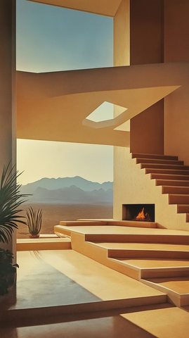 楼梯入口中央壁炉设计