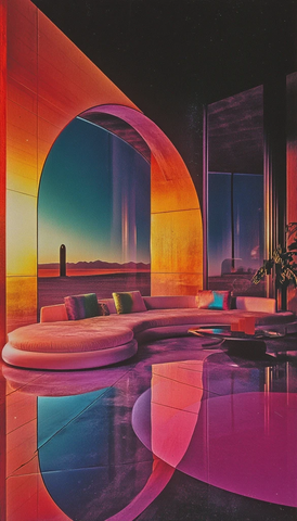 镜面玻璃沙漠夜晚霓虹