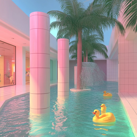 水上商场瀑布鸭玩具柱子