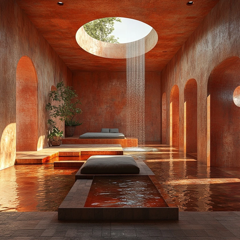 砖地陷空垫中心喷泉流水