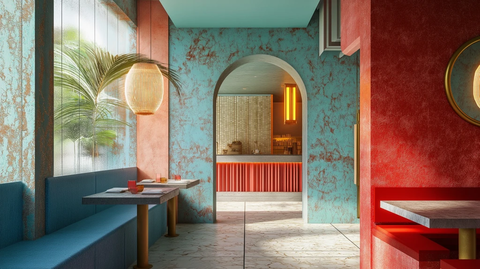 蓝色红色泰式餐厅内部