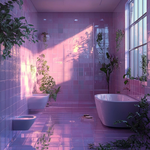 浴室马赛克瓷砖植物晨光