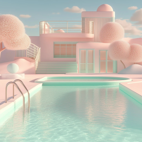 后院游泳池简约渲染
