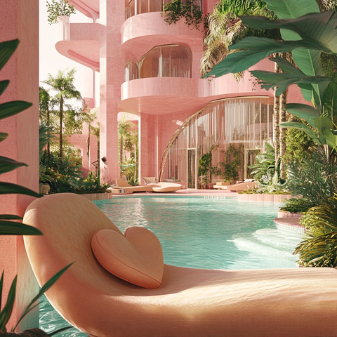 心形垫子躺椅泳池酒店