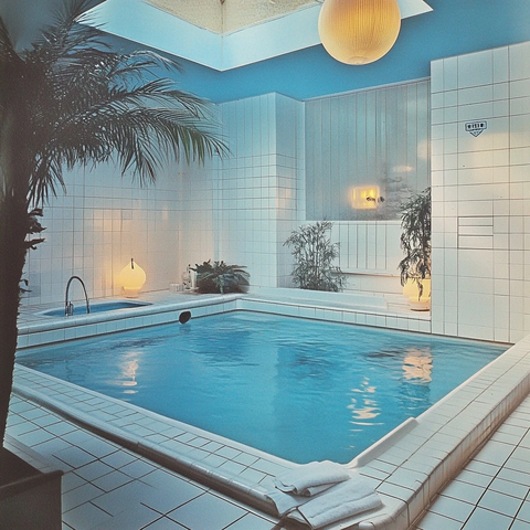 白色瓷砖浴室泳池