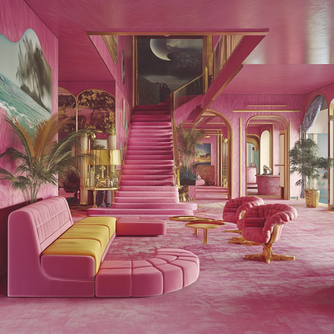 年代粉色别墅地毯艺术