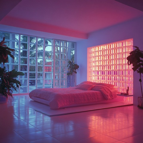 玻璃块窗与荧光卧室