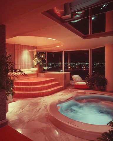 奢华顶层公寓夜间室内浴池