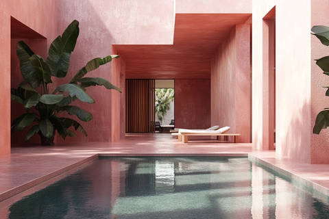 现代庭院泳池与木质立面