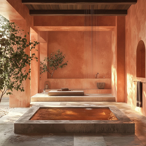 橙色热泉浴室欧薄荷枝叶