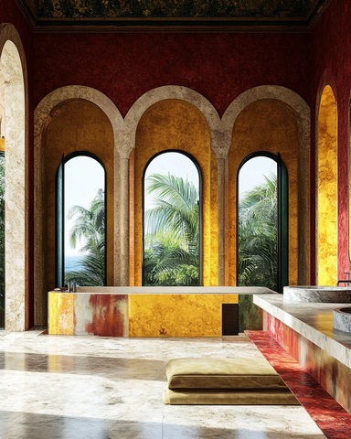 大理石浴缸拱窗浴室