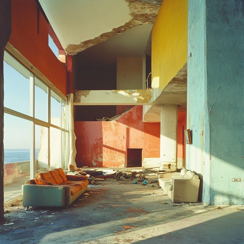 空荡客厅与海洋氛围