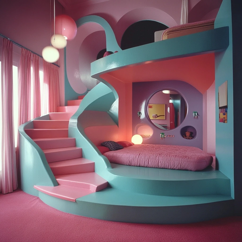 儿童卧室设计粉色与青色