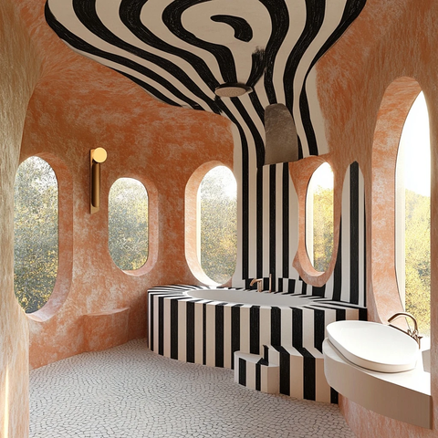 圆形浴室黑白马赛克瓷砖