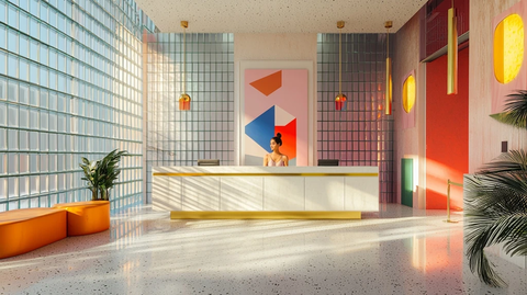 白台桌铜边墙艺铬椅