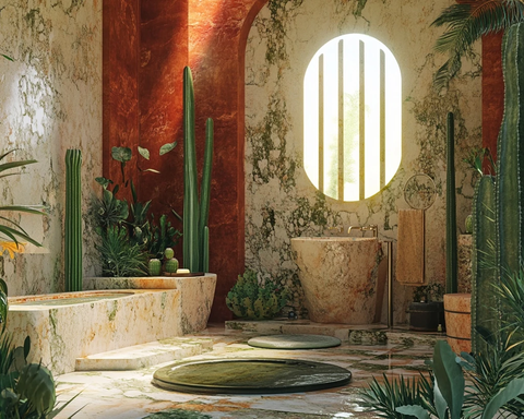 艺术装饰浴室石纹仙人掌