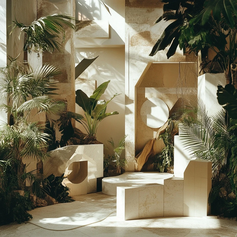 空旷房间与绿色植物