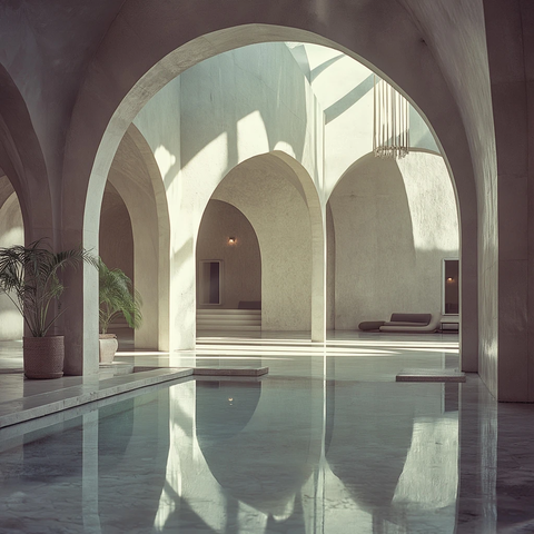 石砌拱门中世纪现代室内空间