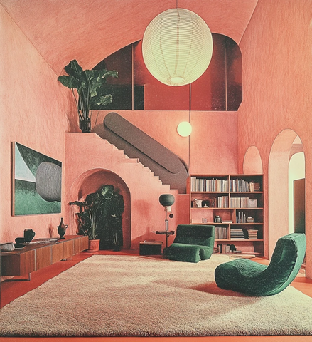 暖色墙纸灯地毯书架椅