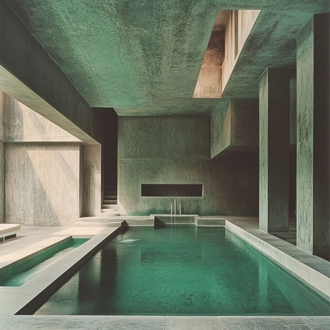 宽阔泳池浴墙空间