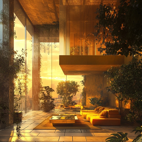 客厅悬挂花园金色光线