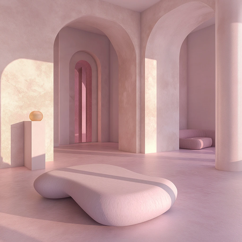 粉色蓝色石材家具房间