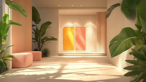 白色石材与黄色涂料的植物空间