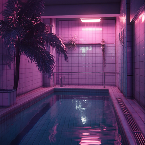 室内泳池蒸汽波风格场景