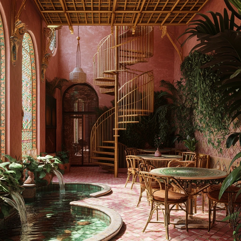 竹屋顶螺旋梯摩洛哥风格