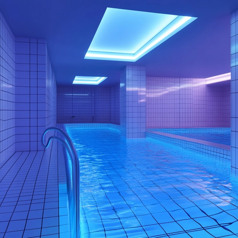 空旷房间瓷砖墙大型水池