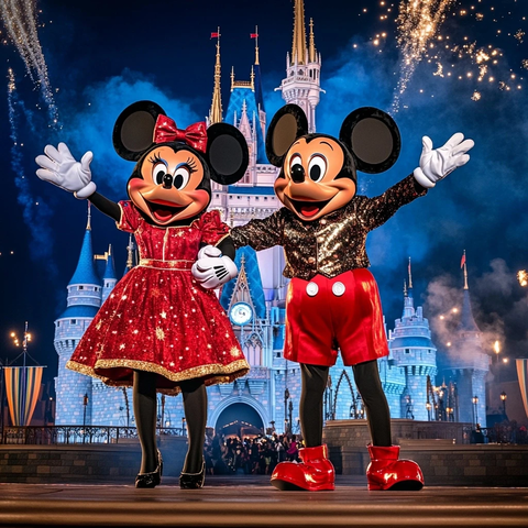 迪士尼城堡前米奇米妮欢乐起舞